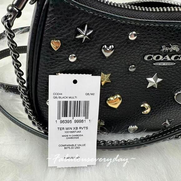 Coach Teri Mini Crossbody Bag With Rivets In Leather/Gunmetal/Black Multi CCE44 - Picture 5 of 8